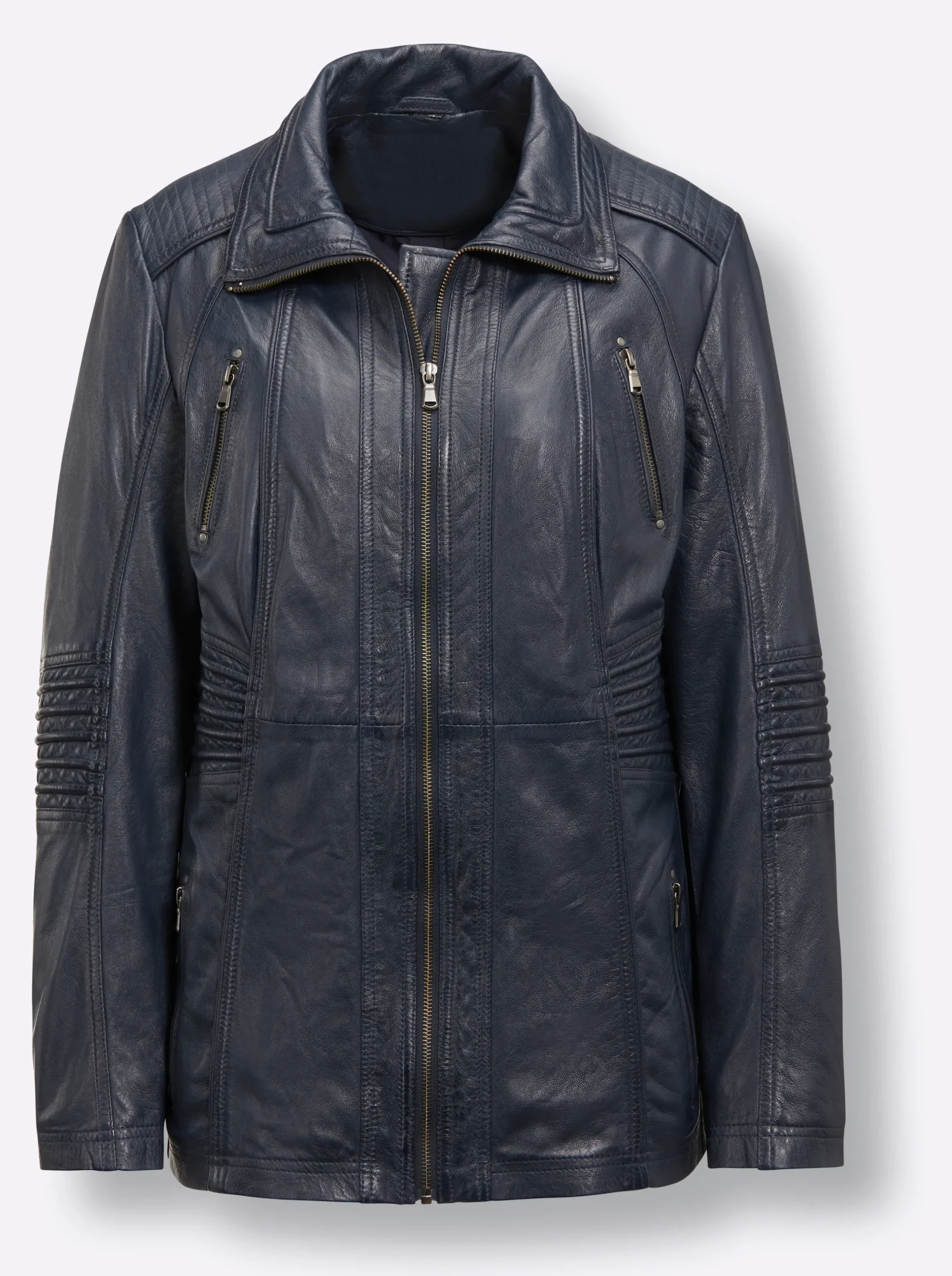 Jacken| Lederjacke mit Reißverschluss-Innentasche marine