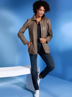 Jacken| Lederjacke mit Reißverschluss-Innentasche taupe