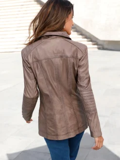 Jacken| Lederjacke mit Reißverschluss-Innentasche taupe
