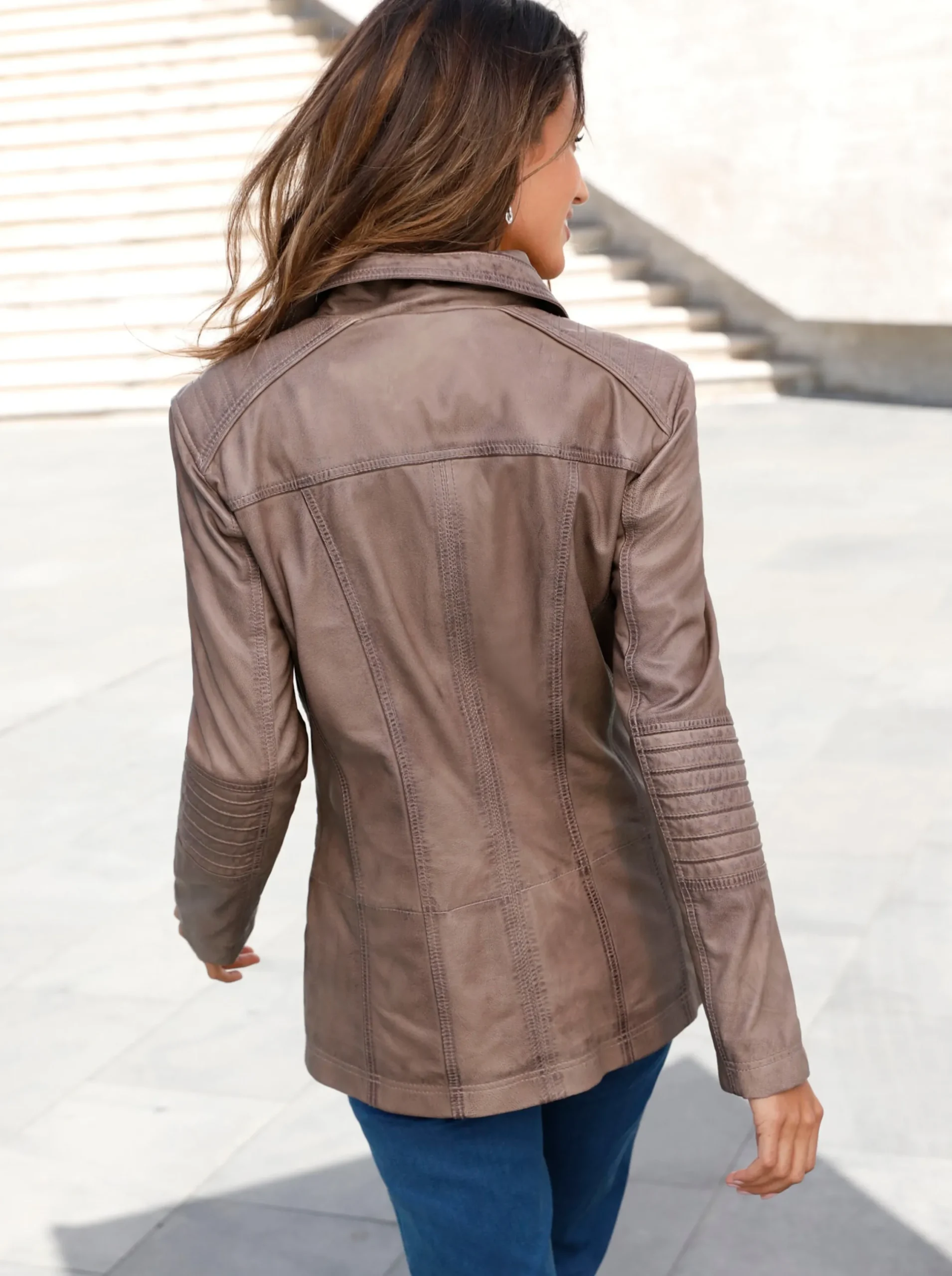 Jacken| Lederjacke mit Reißverschluss-Innentasche taupe