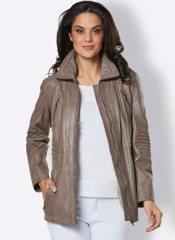 Jacken| Lederjacke mit Reißverschluss-Innentasche taupe