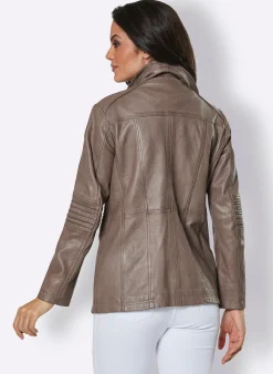 Jacken| Lederjacke mit Reißverschluss-Innentasche taupe