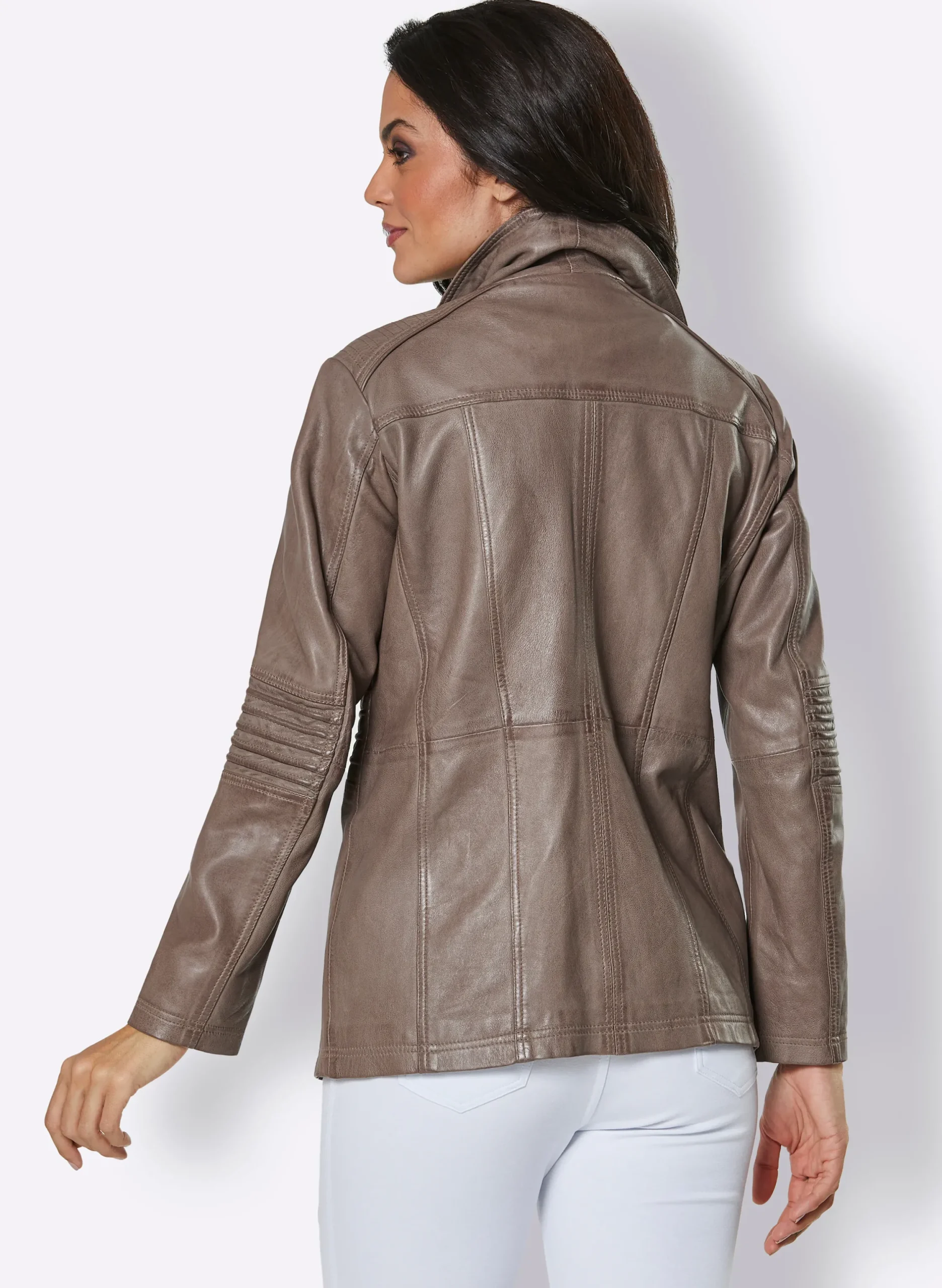 Jacken| Lederjacke mit Reißverschluss-Innentasche taupe