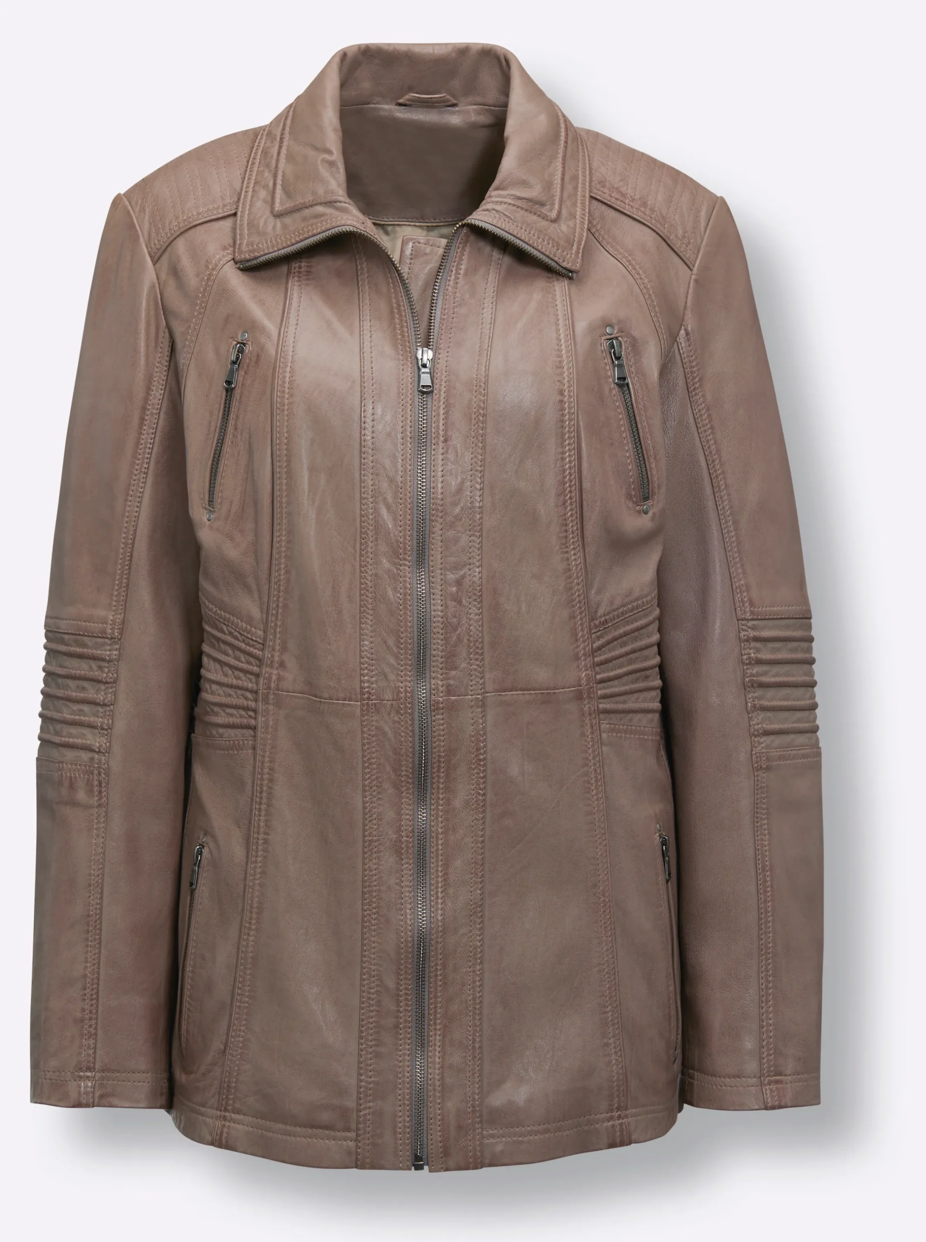 Jacken| Lederjacke mit Reißverschluss-Innentasche taupe