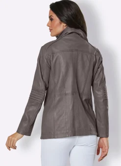 Jacken| Lederjacke mit Reißverschluss-Innentasche grau