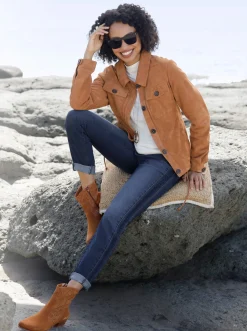 Jacken|heine Lederjacke mit Tunnelzug am Saum cognac
