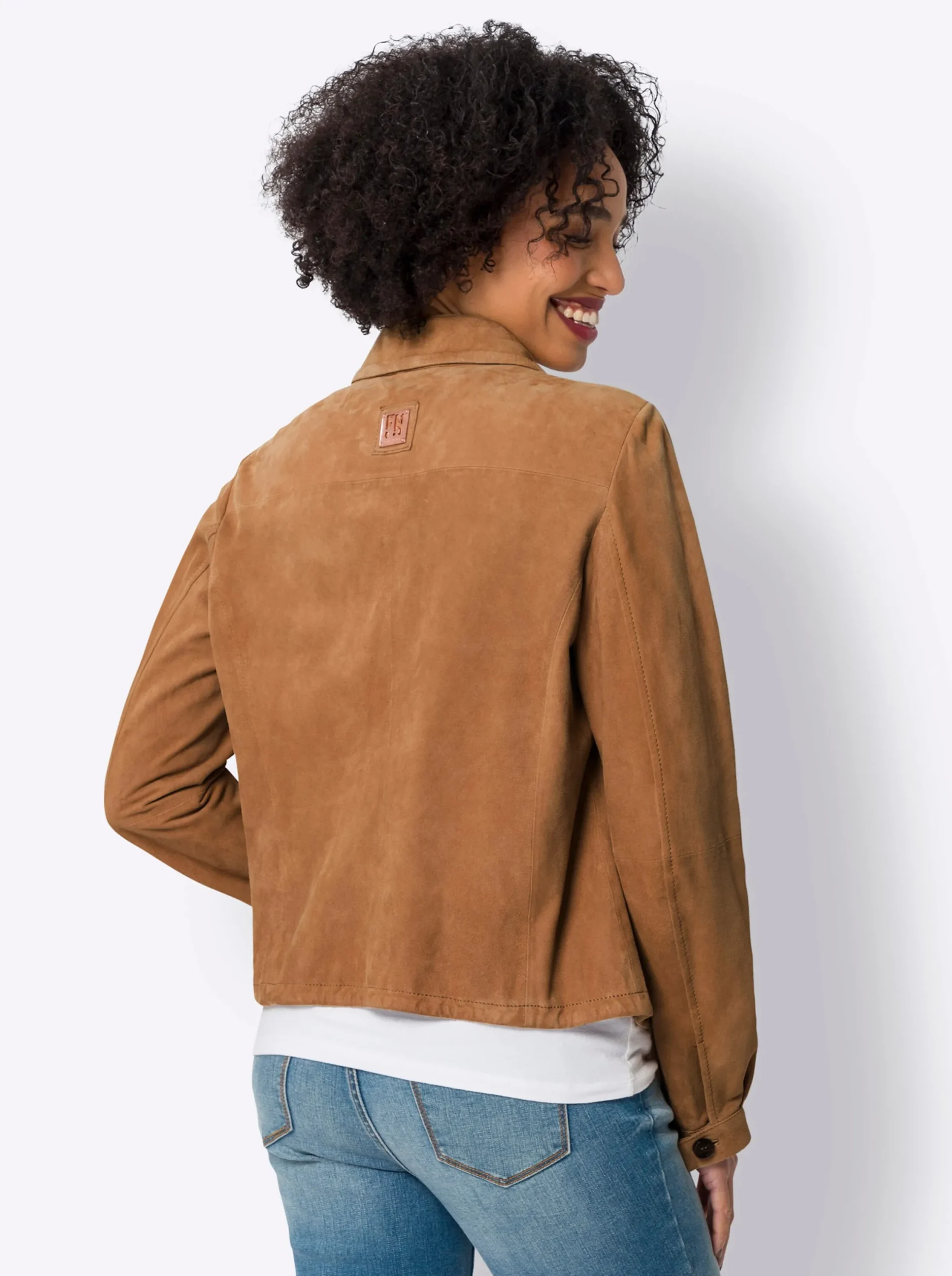 Jacken|heine Lederjacke mit Tunnelzug am Saum cognac