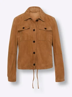 Jacken|heine Lederjacke mit Tunnelzug am Saum cognac