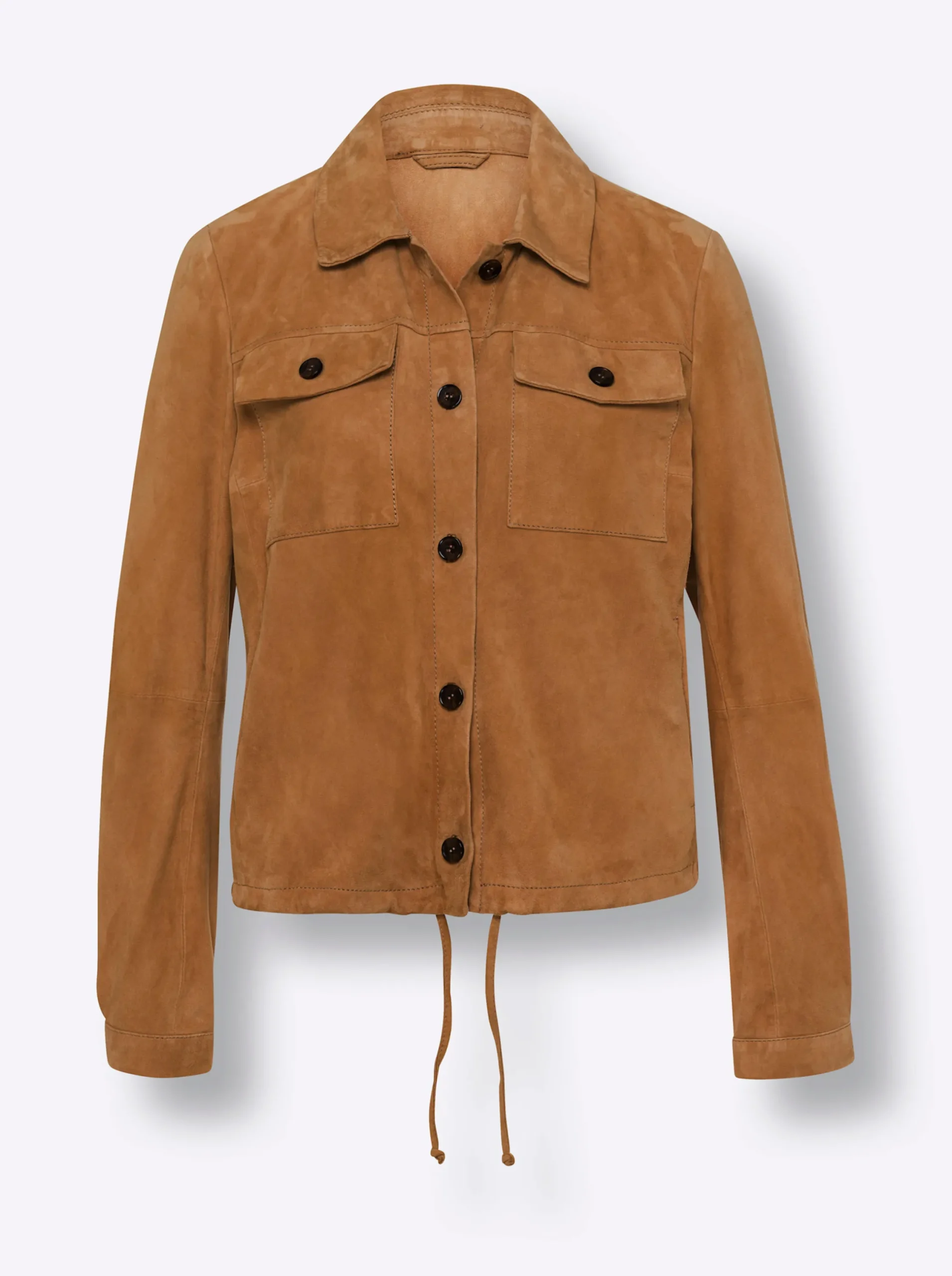 Jacken|heine Lederjacke mit Tunnelzug am Saum cognac