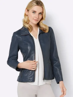 Ledershop|Jacken|Mainpol Lederjacke mit Ziernieten, aus Lammnappa rauchblau
