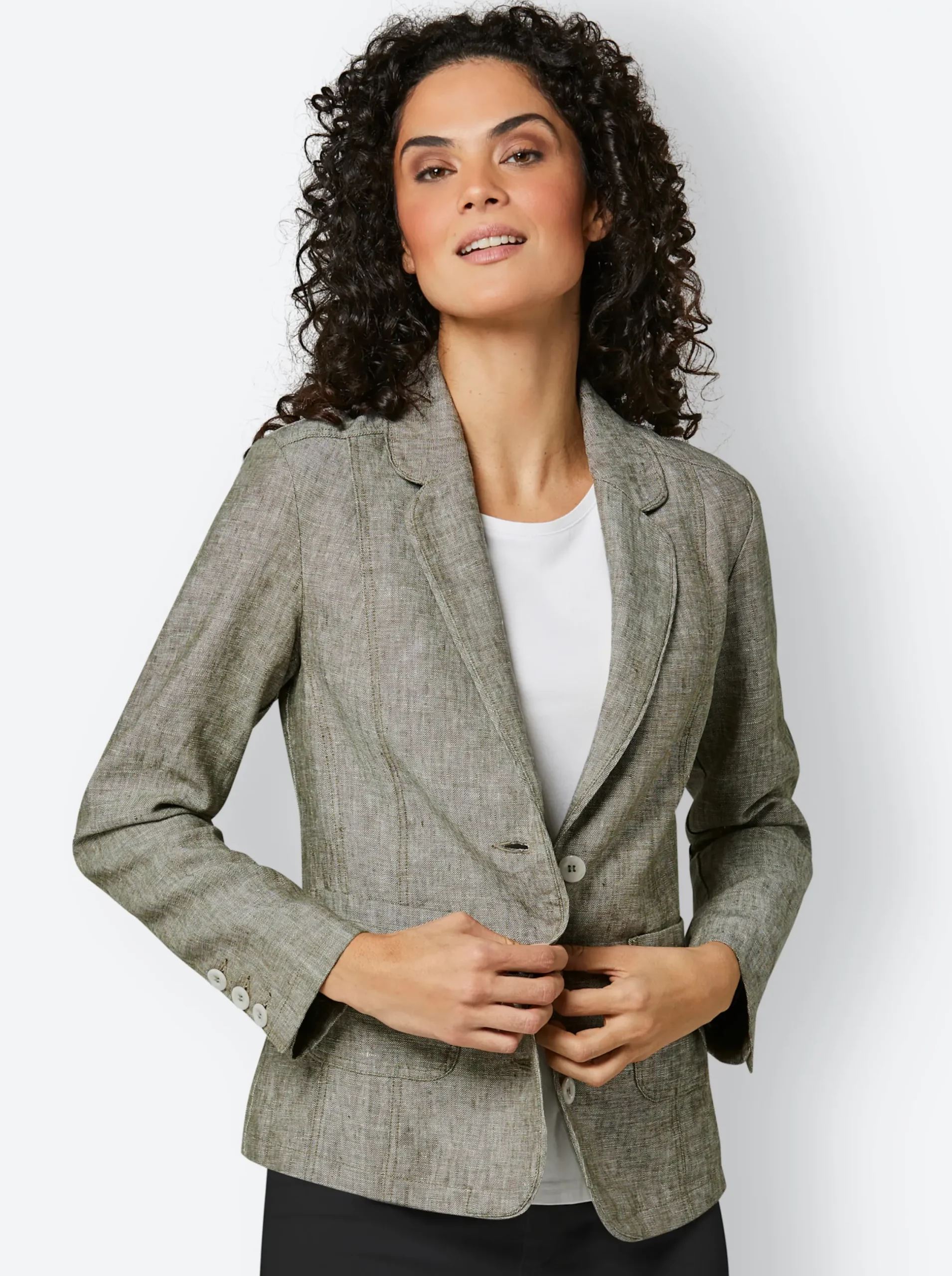 Blazer|CREATION L PREMIUM Leinenblazer khaki-weiß-meliert
