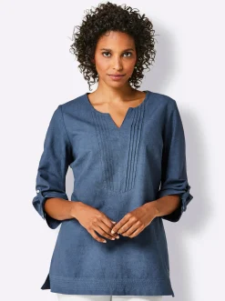 Blusen|CREATION L PREMIUM Leinenbluse im Tunika-Stil jeansblau