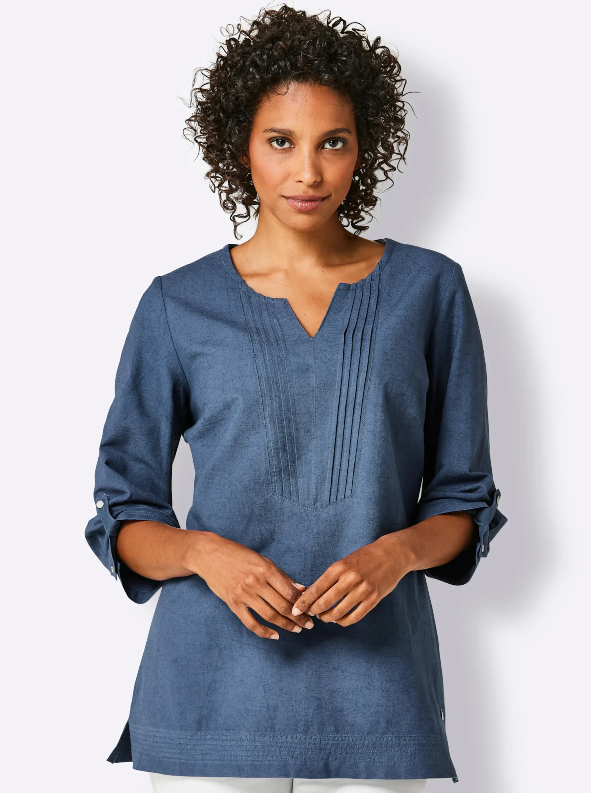 Blusen|CREATION L PREMIUM Leinenbluse im Tunika-Stil jeansblau