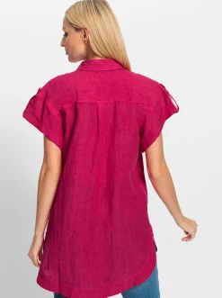 Blusen|heine Leinenbluse mit Seitenschlitzen pink