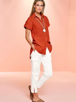 Blusen|heine Leinenbluse mit Seitenschlitzen orange