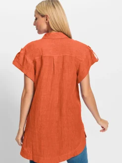 Blusen|heine Leinenbluse mit Seitenschlitzen orange