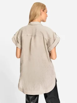 Blusen|heine Leinenbluse mit Seitenschlitzen sand-meliert