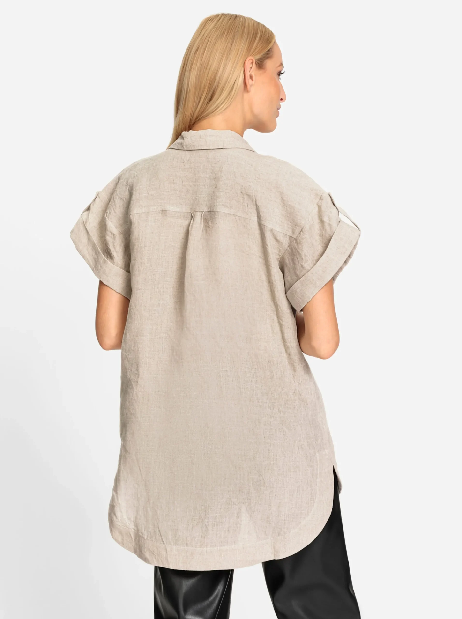 Blusen|heine Leinenbluse mit Seitenschlitzen sand-meliert