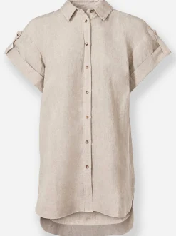 Blusen|heine Leinenbluse mit Seitenschlitzen sand-meliert