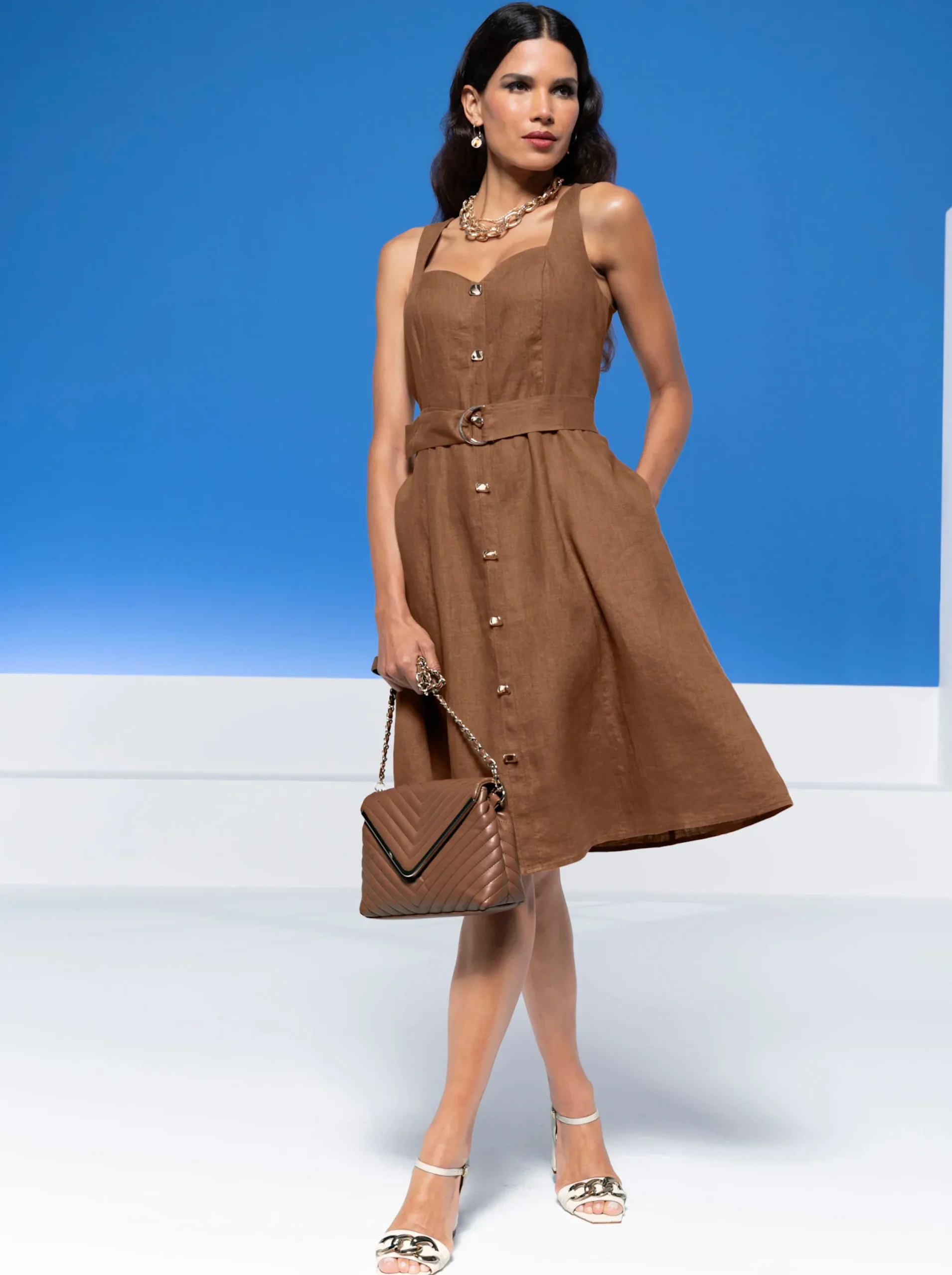 Kleider|heine Leinenkleid braun