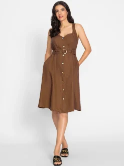 Kleider|heine Leinenkleid braun