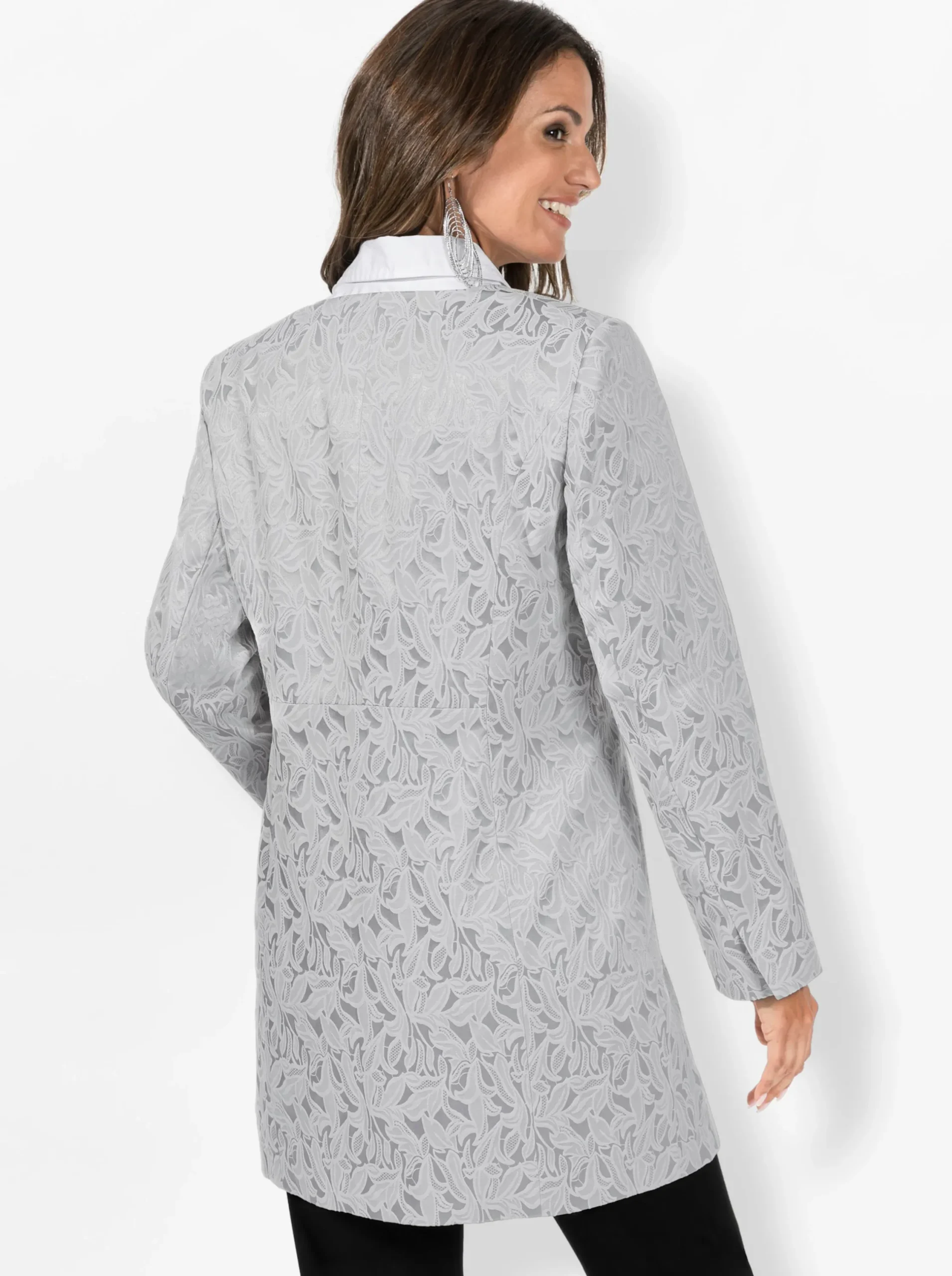 Blazer| Longblazer in Jacquard-Qualität hellgrau-gemustert