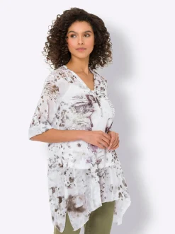 Blusen|heine Longbluse mit rückwärtigem Spitzeneinsatz ecru-oliv-bedruckt