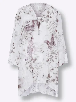 Blusen|heine Longbluse mit rückwärtigem Spitzeneinsatz ecru-oliv-bedruckt