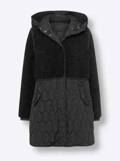Jacken|heine Longjacke Materialmix aus Teddy und Stepp schwarz