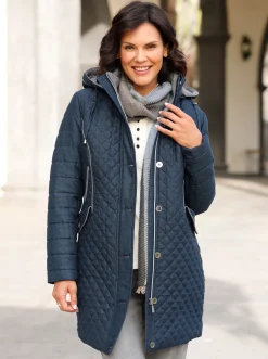 Jacken| Longjacke mit abnehmbarer Kapuze dunkelblau