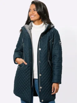 Jacken| Longjacke mit abnehmbarer Kapuze dunkelblau