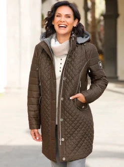 Jacken| Longjacke mit abnehmbarer Kapuze cognac