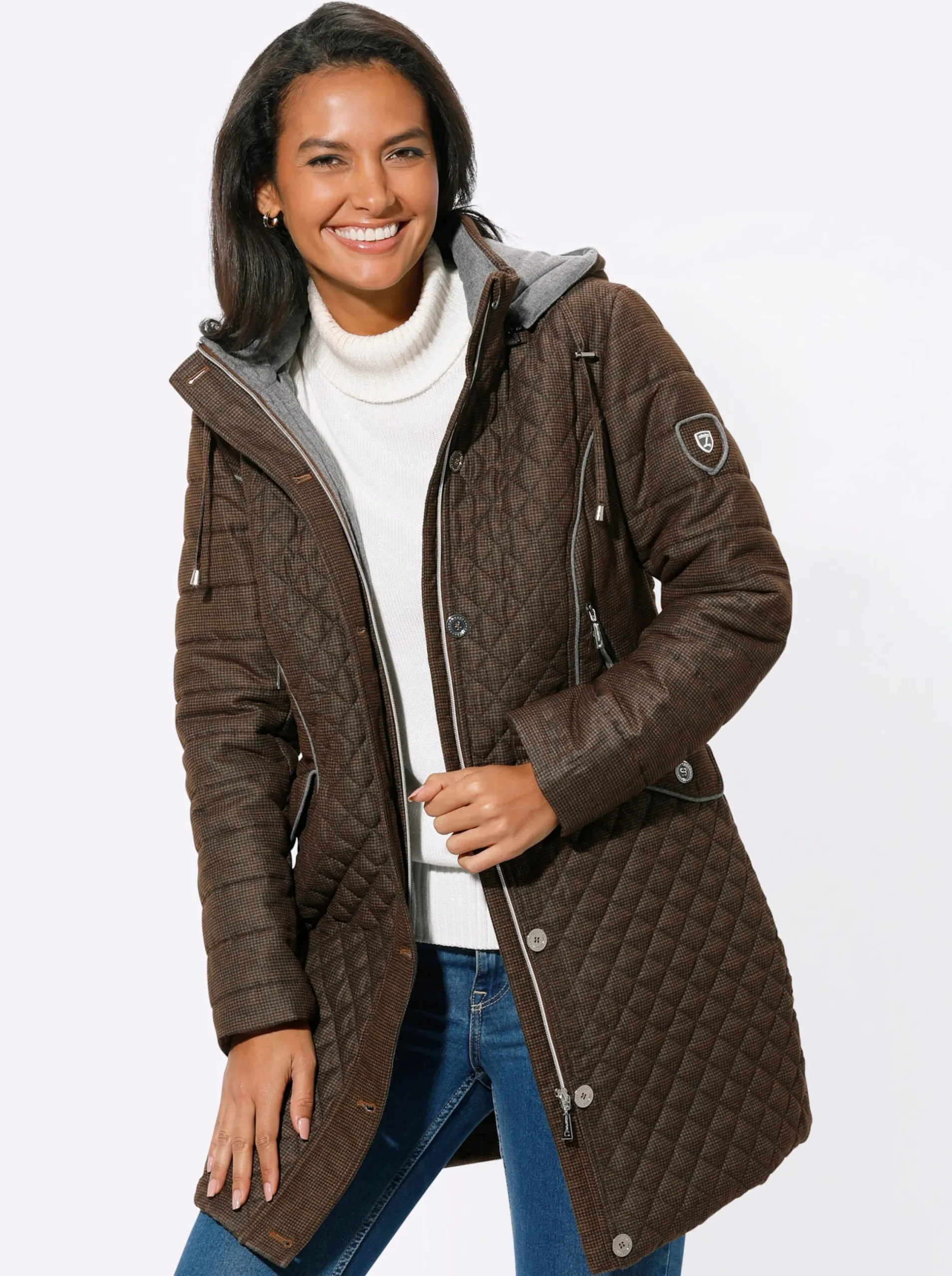 Jacken| Longjacke mit abnehmbarer Kapuze cognac