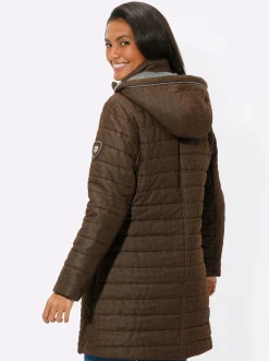 Jacken| Longjacke mit abnehmbarer Kapuze cognac