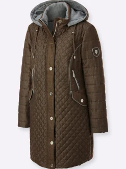 Jacken| Longjacke mit abnehmbarer Kapuze cognac