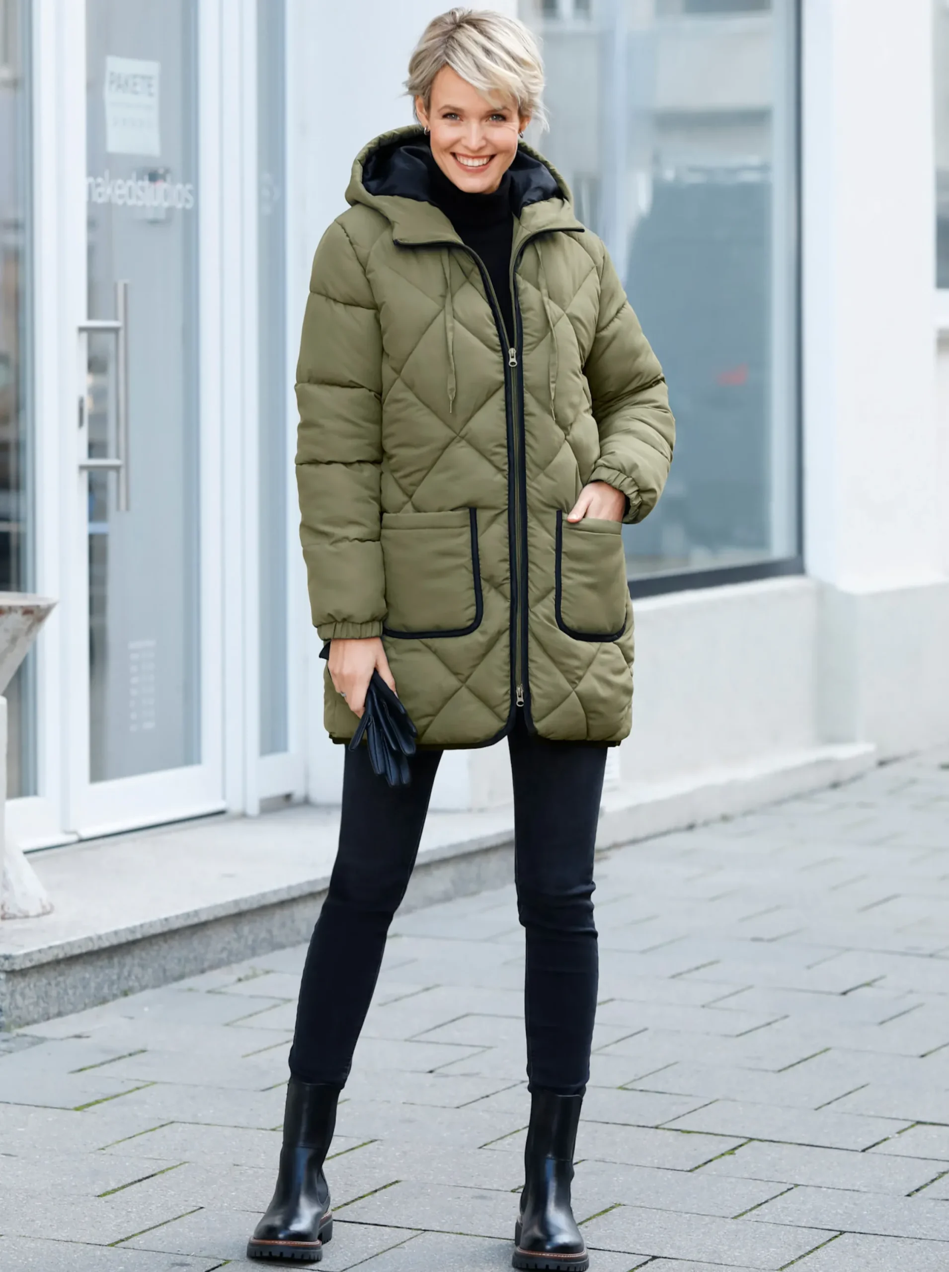 Jacken| Longjacke mit elastischen Bündchen khaki