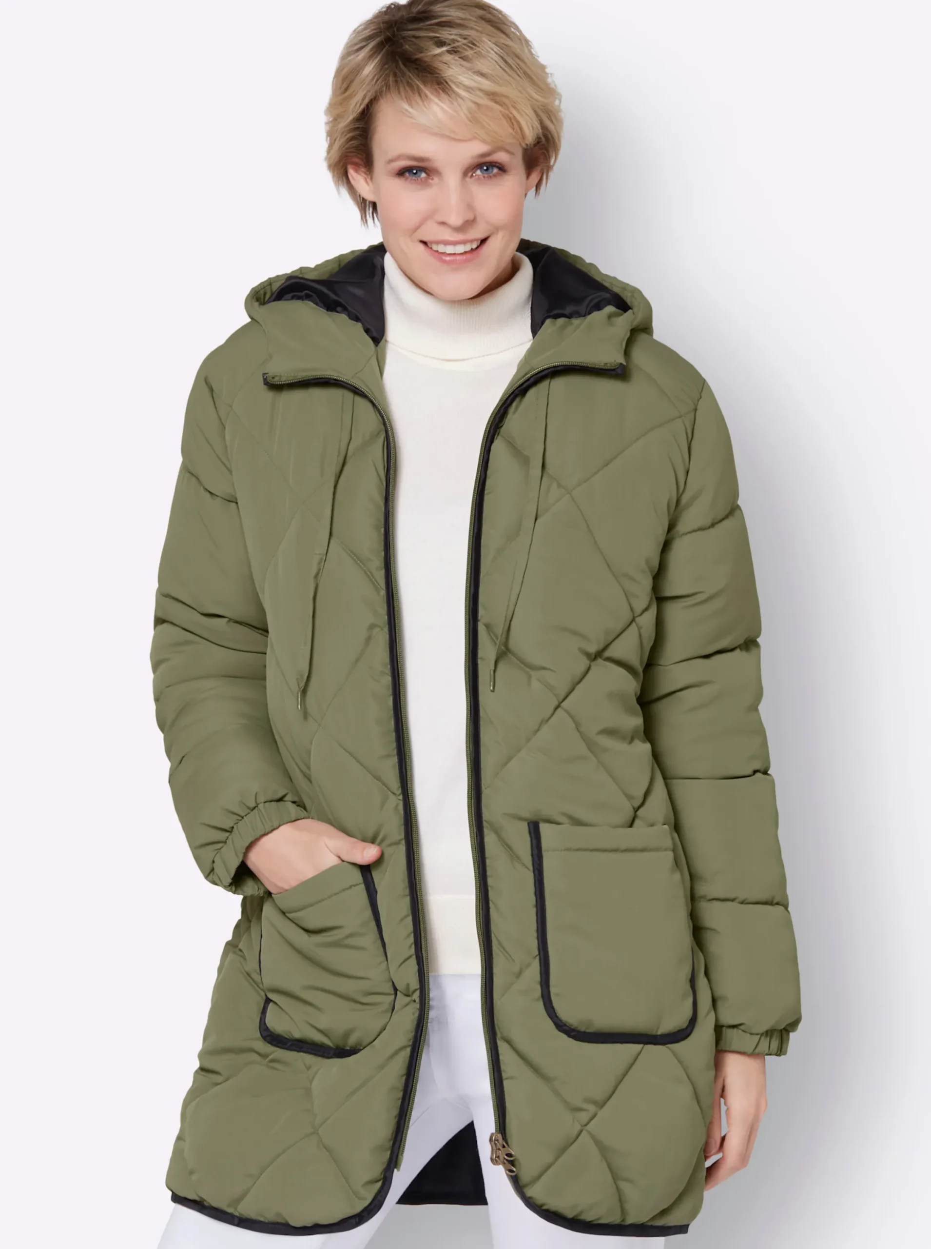 Jacken| Longjacke mit elastischen Bündchen khaki