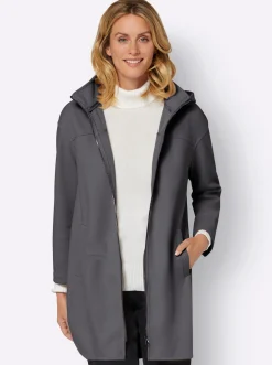 Jacken| Longjacke mit Kapuze und Seitenschlitzen anthrazit