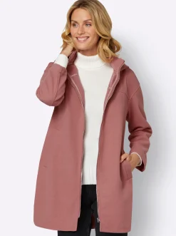 Jacken| Longjacke mit Kapuze und Seitenschlitzen rosenholz