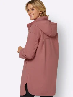 Jacken| Longjacke mit Kapuze und Seitenschlitzen rosenholz