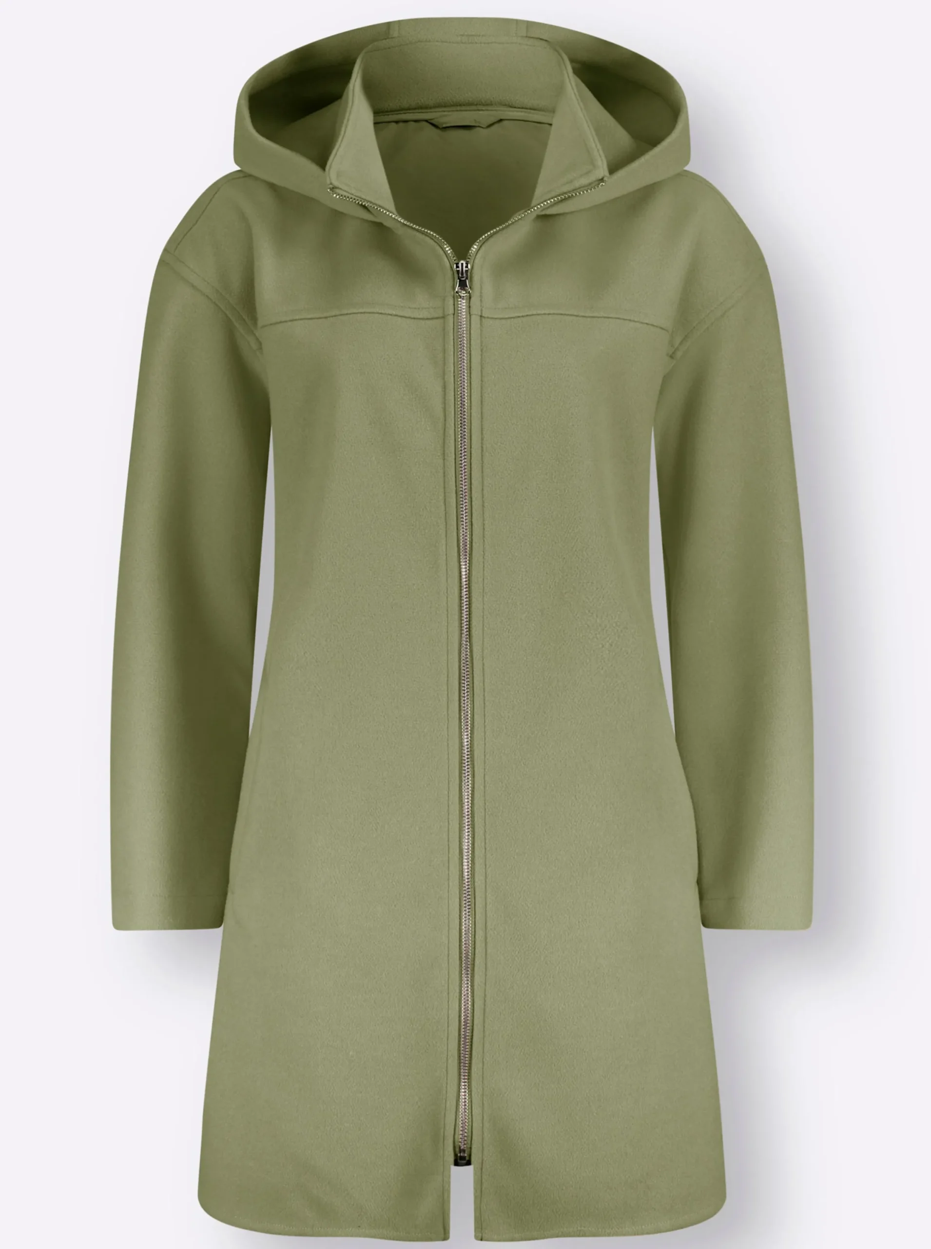 Jacken| Longjacke mit Kapuze und Seitenschlitzen schilf