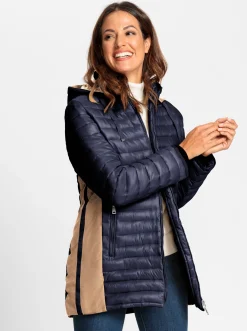 Jacken| Longjacke mit kontrastfarbenen Einsätzen marine
