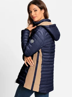 Jacken| Longjacke mit kontrastfarbenen Einsätzen marine