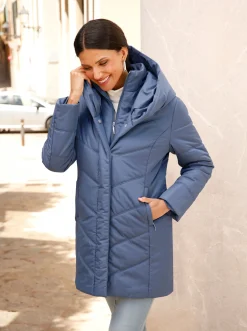 Jacken| Longjacke mit verdeckter Druckknopfleiste rauchblau