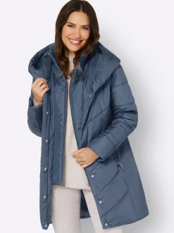 Jacken| Longjacke mit verdeckter Druckknopfleiste rauchblau