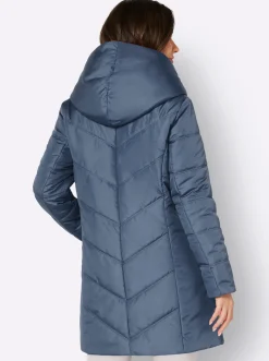 Jacken| Longjacke mit verdeckter Druckknopfleiste rauchblau