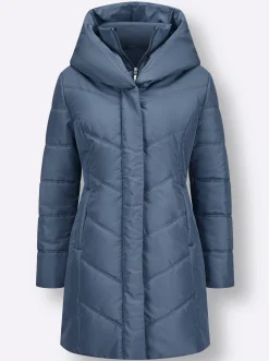 Jacken| Longjacke mit verdeckter Druckknopfleiste rauchblau