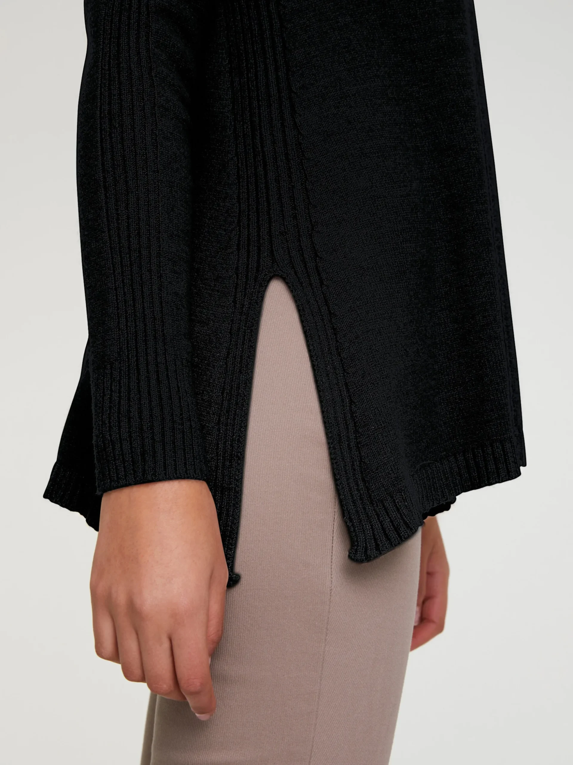 Basics|Pullover|heine Longpullover mit großzügigem Rundhals-Ausschnitt schwarz