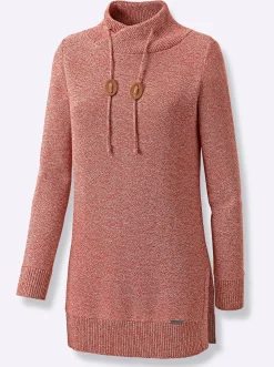 Pullover| Longpullover mit langen Seitenschlitzen rostrot-ecru-meliert