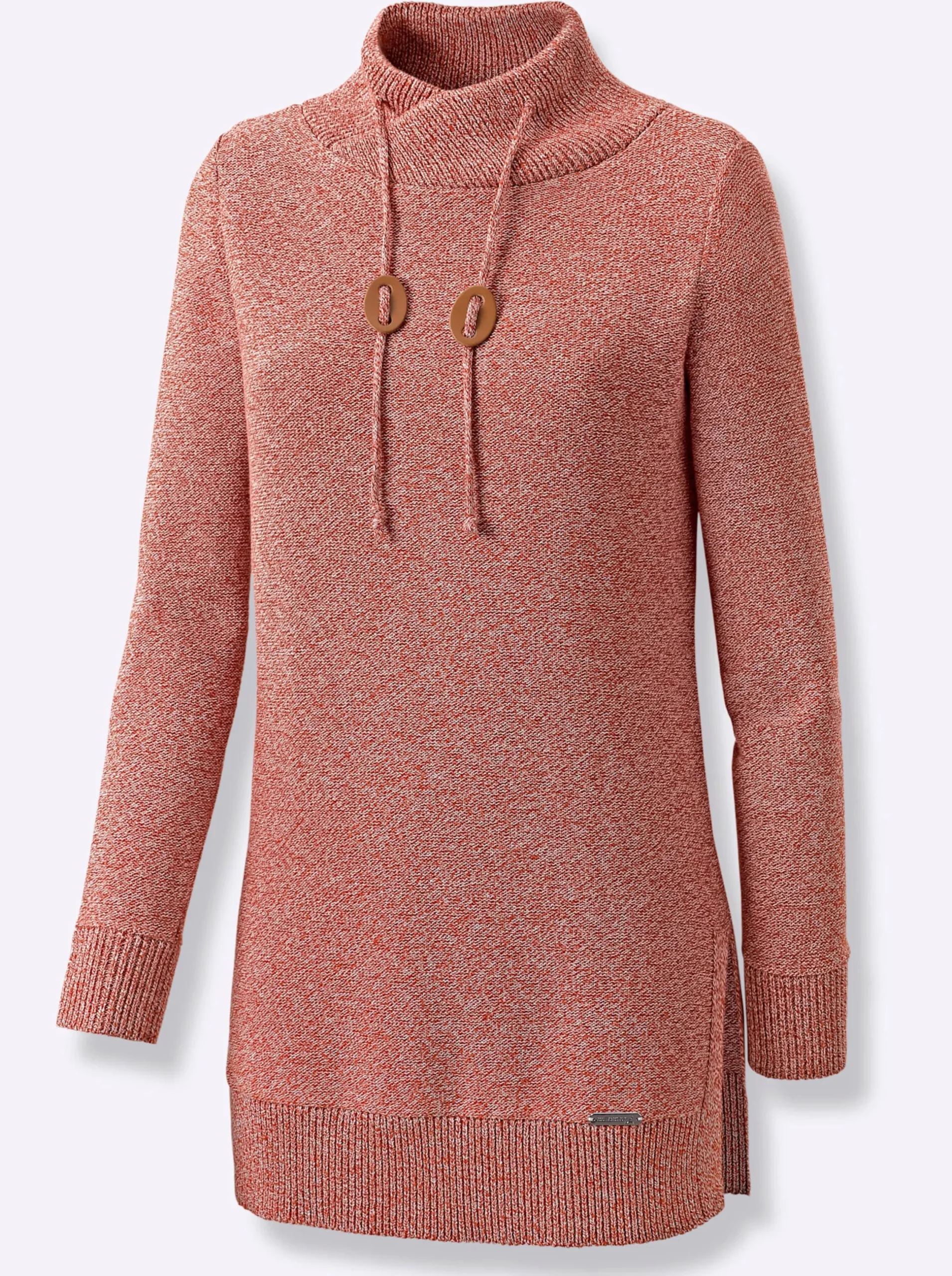 Pullover| Longpullover mit langen Seitenschlitzen rostrot-ecru-meliert